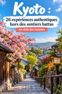 Vue de Kyoto avec des temples et des arbres en fleurs, représentant les expériences authentiques à découvrir.