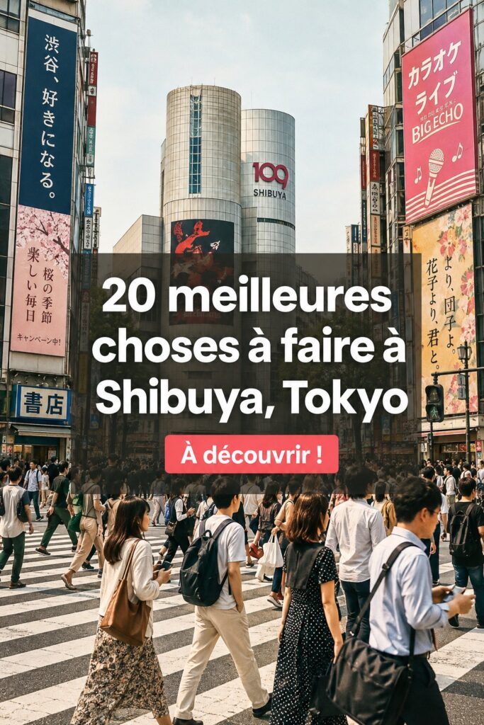 Quartier animé de Shibuya à Tokyo, avec le célèbre passage piéton et la statue de Hachiko.