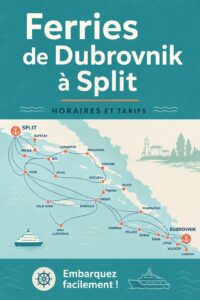 Vue panoramique d'un ferry naviguant entre Dubrovnik et Split sur la mer Adriatique.