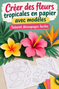 Création de fleurs tropicales en papier colorées sur une table