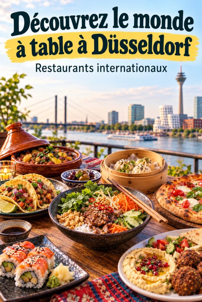 Vue d'un restaurant international à Düsseldorf avec une ambiance chaleureuse