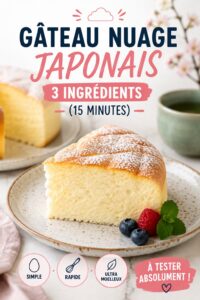 Gâteau nuage japonais moelleux avec une texture légère, parfait pour un dessert.