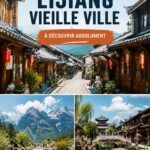 Vue panoramique de Lijiang avec ses montagnes en arrière-plan et ses maisons traditionnelles
