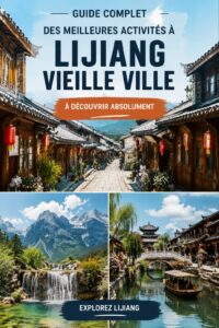 Vue panoramique de Lijiang avec ses montagnes en arrière-plan et ses maisons traditionnelles