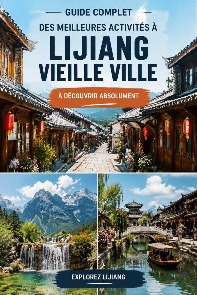 Vue panoramique de Lijiang avec ses montagnes en arrière-plan et ses maisons traditionnelles