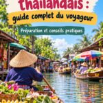 Vue d'un marché flottant en Thaïlande avec des vendeurs et des embarcations colorées
