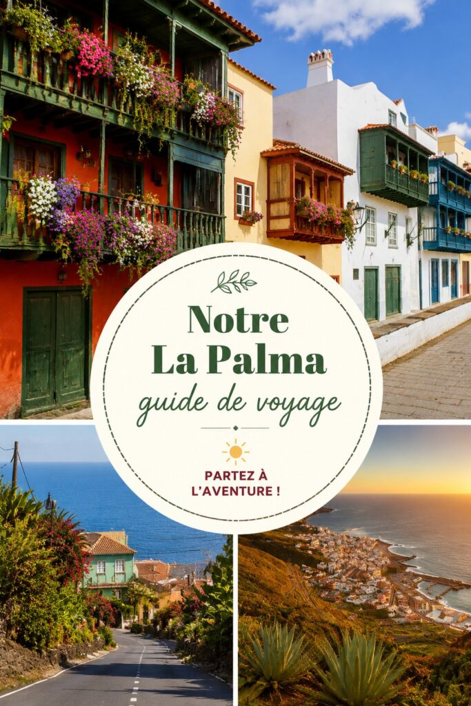 Un paysage panoramique de La Palma avec ses montagnes verdoyantes et l'océan en arrière-plan.