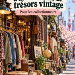 Vue d'un marché vintage animé à Tokyo avec des stands colorés