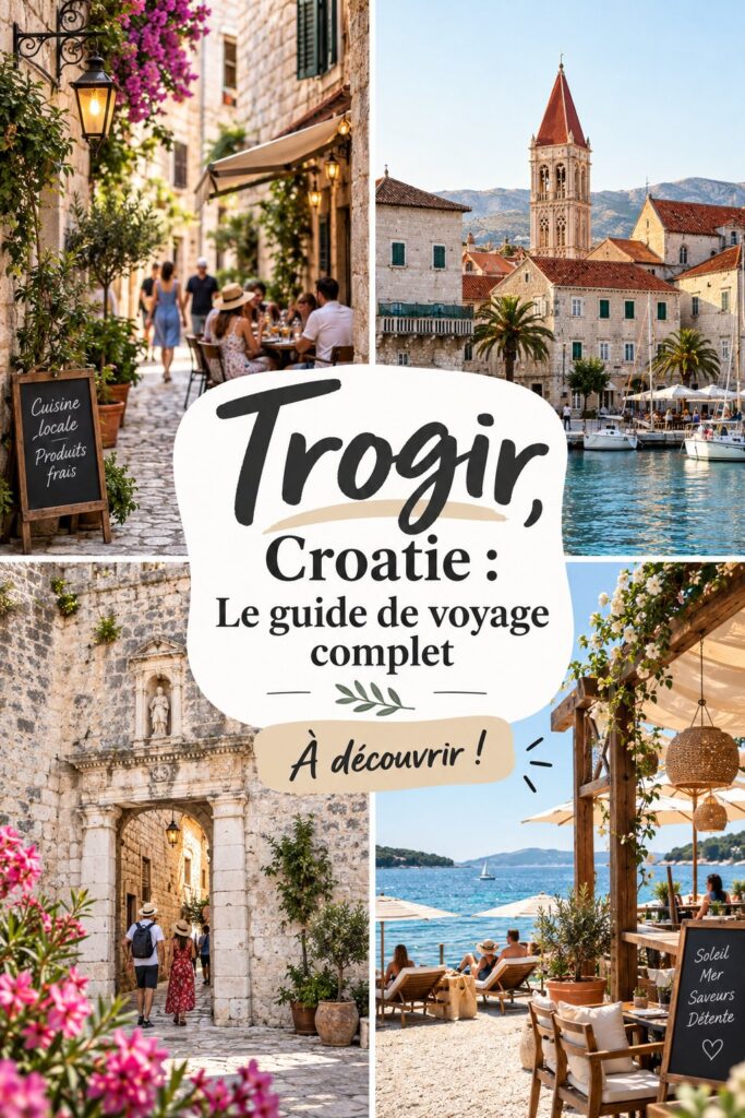 Vue panoramique de la vieille ville de Trogir avec ses remparts et son architecture médiévale.
