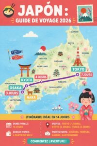 Un paysage japonais avec des cerisiers en fleurs, illustrant les beautés du Japon à découvrir en 2026.