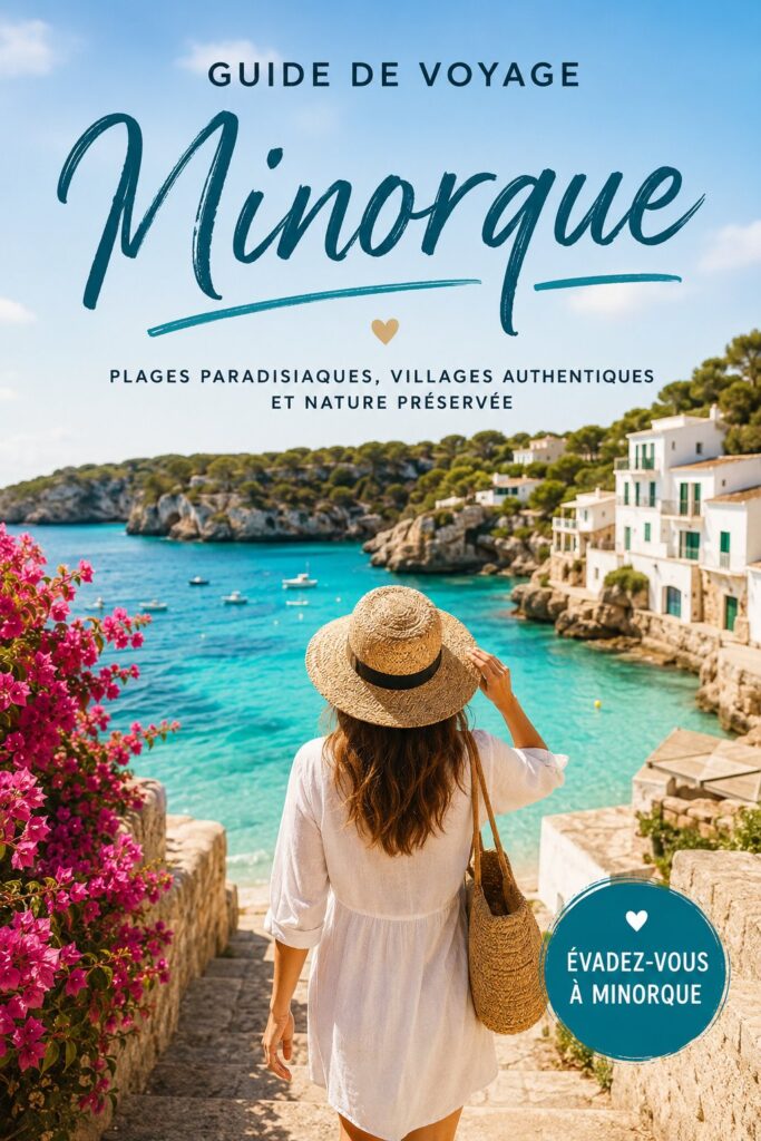 Vue panoramique sur une plage de Minorque avec des eaux turquoises