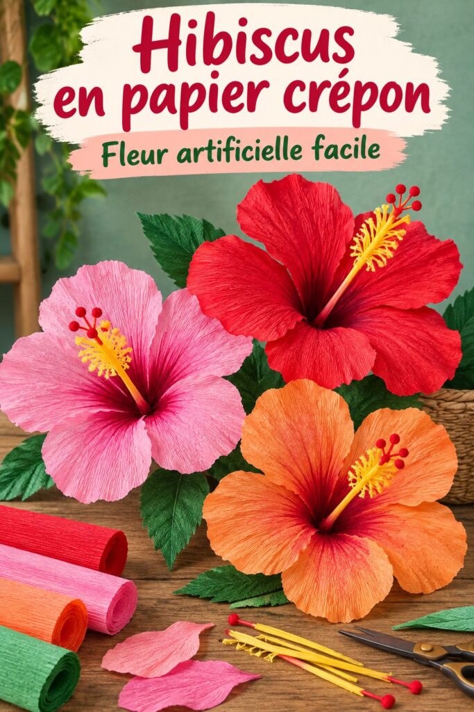 Hibiscus en crêpe coloré, une belle œuvre de couture malaisienne.