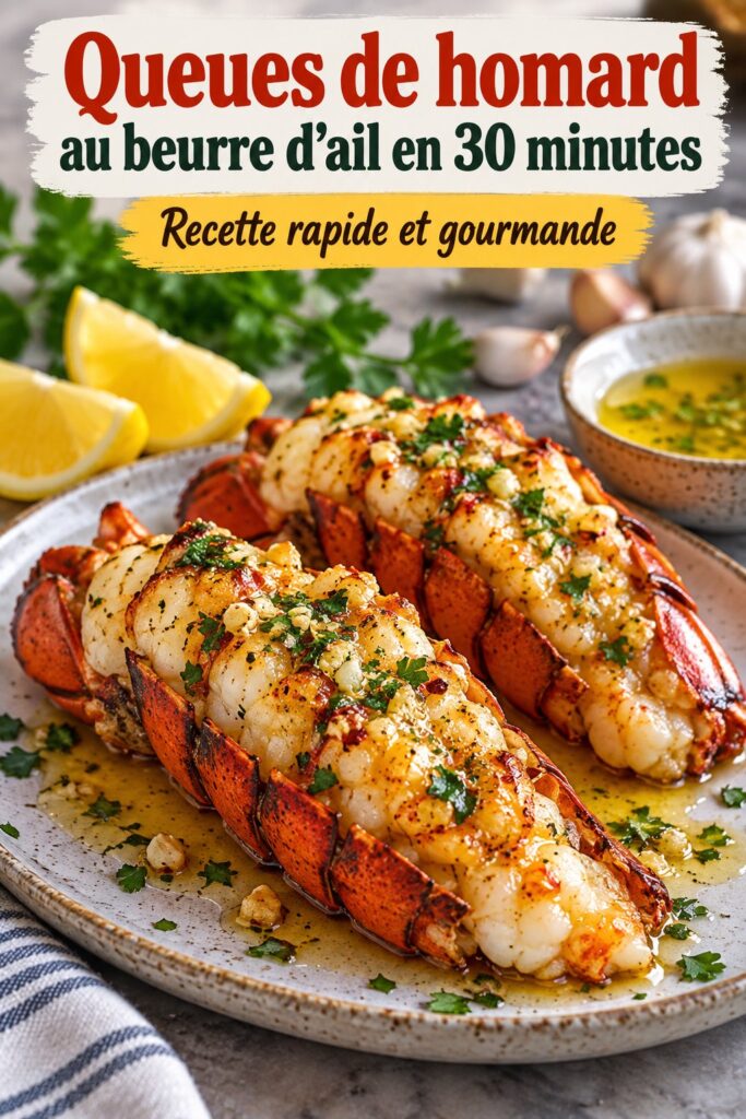 Un plat de queues de homard à l'ail dorées, prêt à déguster.