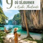 Vue d'ensemble d'un hôtel de luxe à Krabi, Thaïlande, avec plage et palmiers.
