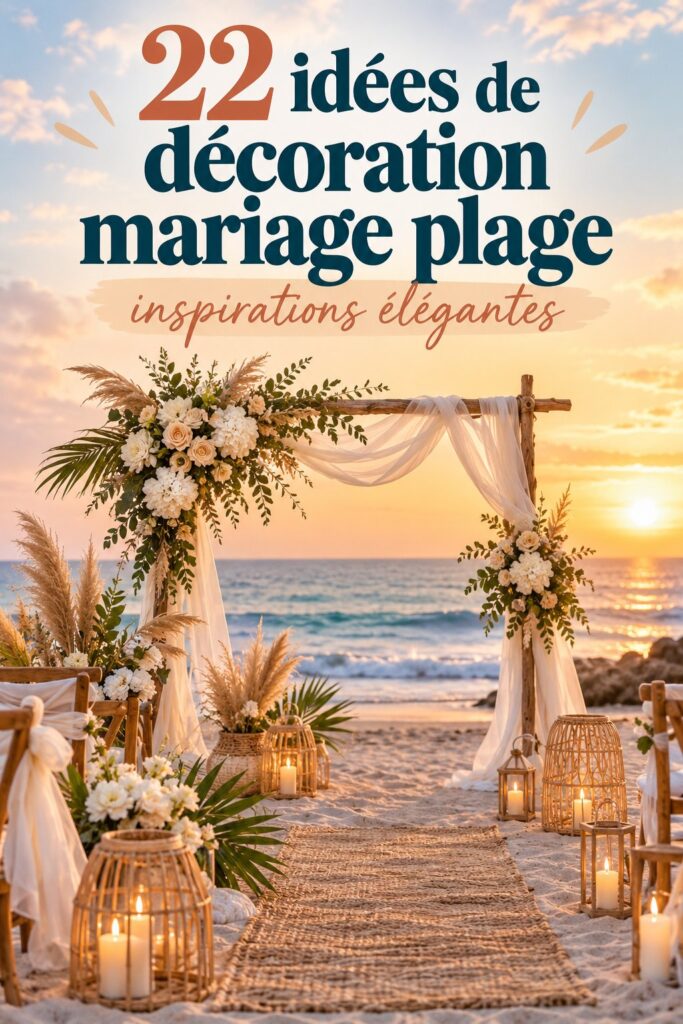 Un mariage sur la plage décoré avec des éléments naturels et des couleurs douces.