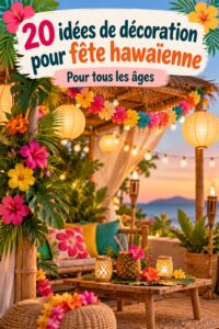 Fête hawaïenne avec décorations colorées et ambiance tropicale