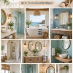 Salle de bains côtière aux couleurs apaisantes, avec des éléments naturels