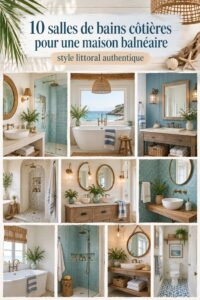 Salle de bains côtière aux couleurs apaisantes, avec des éléments naturels