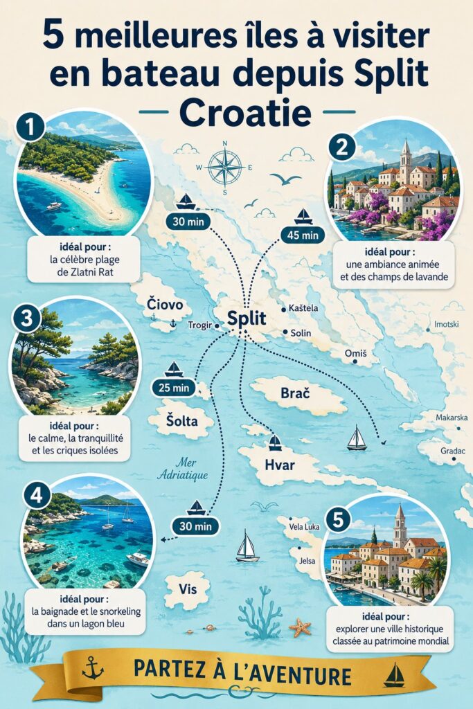 Vue panoramique de Split avec les îles croates en arrière-plan.