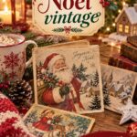 Un collage d'illustrations vintage de Noël avec des motifs traditionnels allemands.