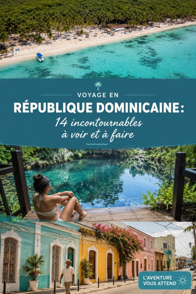 Plage de Punta Cana avec des palmiers et des eaux turquoise en République Dominicaine.