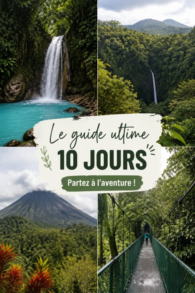 Itinéraire de voyage de 10 jours au Costa Rica, mettant en avant ses paysages et ses activités variées.