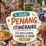 Vue panoramique de Penang avec ses paysages verdoyants et ses bâtiments colorés.