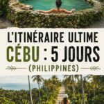 Plage de Cebu avec palmiers et ciel bleu, parfait pour un voyage