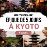 Vue panoramique des temples de Kyoto au coucher du soleil, une expérience incontournable du voyage.