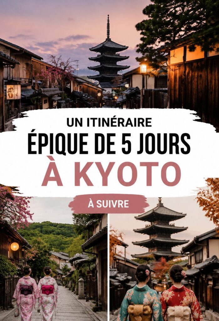 Vue panoramique des temples de Kyoto au coucher du soleil, une expérience incontournable du voyage.