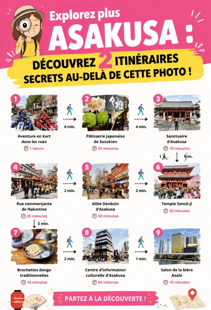 Vue animée d'Asakusa, l'un des quartiers emblématiques de Tokyo au Japon.