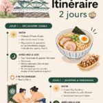 Vue panoramique du château d'Osaka avec des cerisiers en fleurs au premier plan