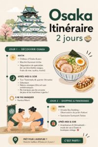 Vue panoramique du château d'Osaka avec des cerisiers en fleurs au premier plan