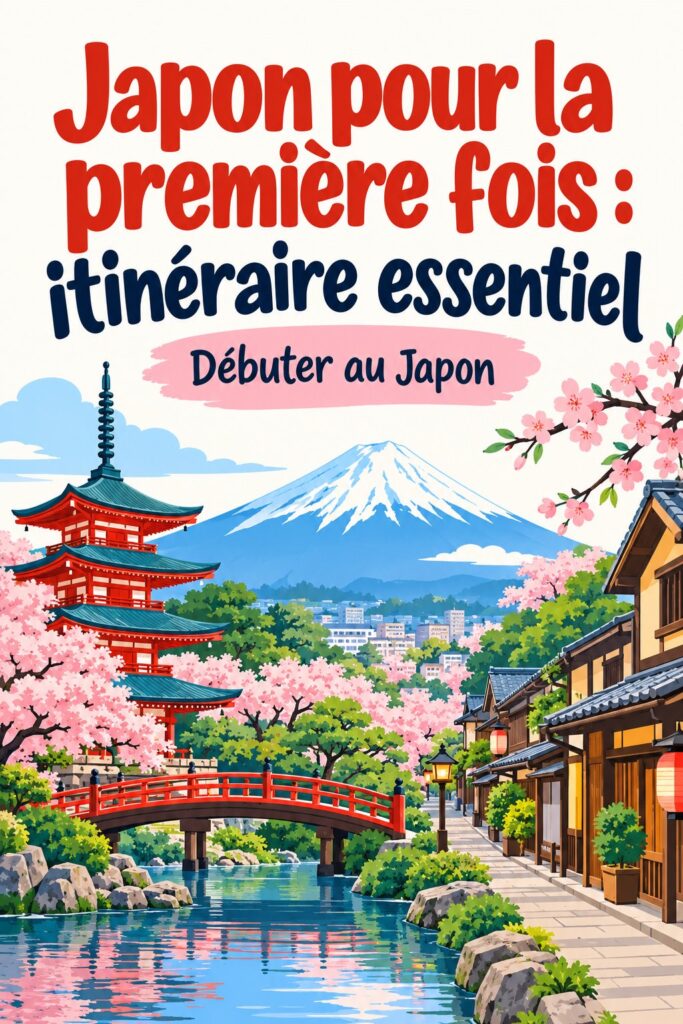 Itinéraire de voyage au Japon, montrant des paysages emblématiques et des temples