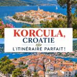 Vue panoramique de la ville de Korcula en Croatie, avec ses toits en tuiles et la mer en arrière-plan.