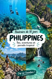 Plage paradisiaque des Philippines avec des eaux turquoise et du sable blanc.
