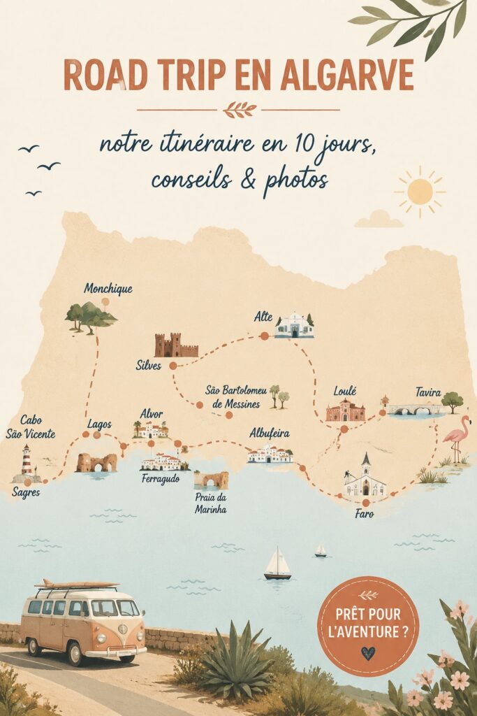 Un paysage côtier de l'Algarve avec des falaises et des plages ensoleillées.