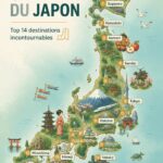 Carte du Japon avec des repères des principales destinations à visiter