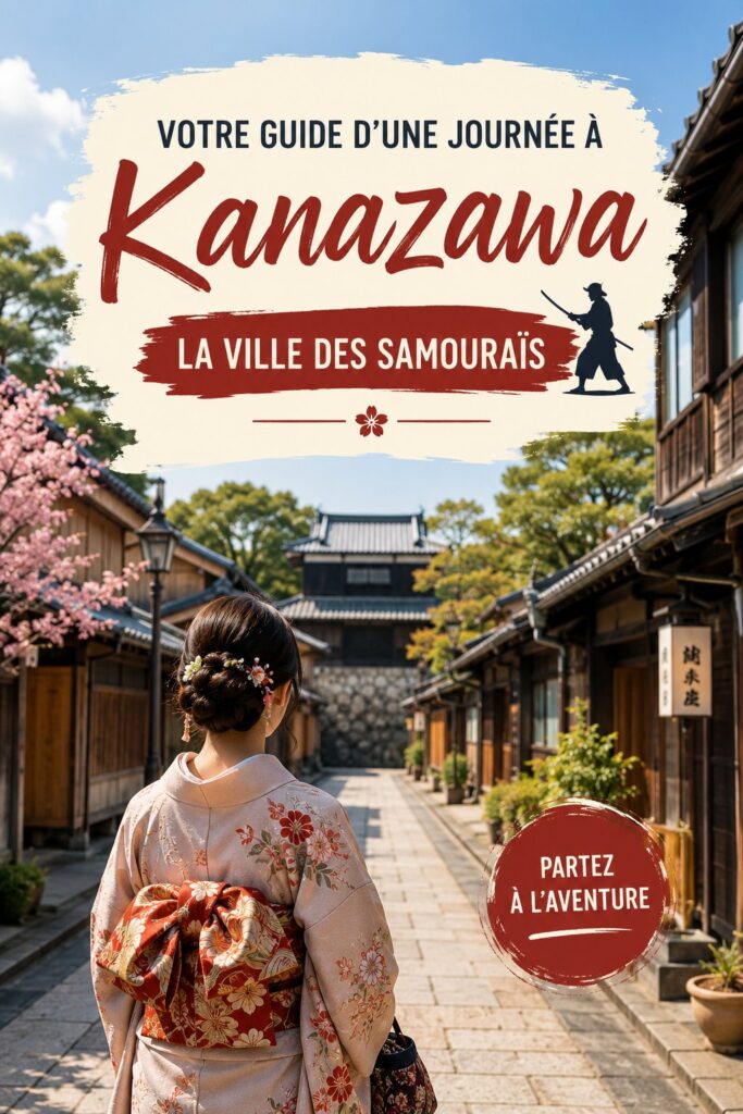 Vue panoramique du jardin Kenroku-en à Kanazawa, Japon, avec un beau ciel bleu et des arbres en fleurs.