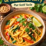 Un bol de Khao Soi spécial pour Songkran, garni de coriandre et de citron.