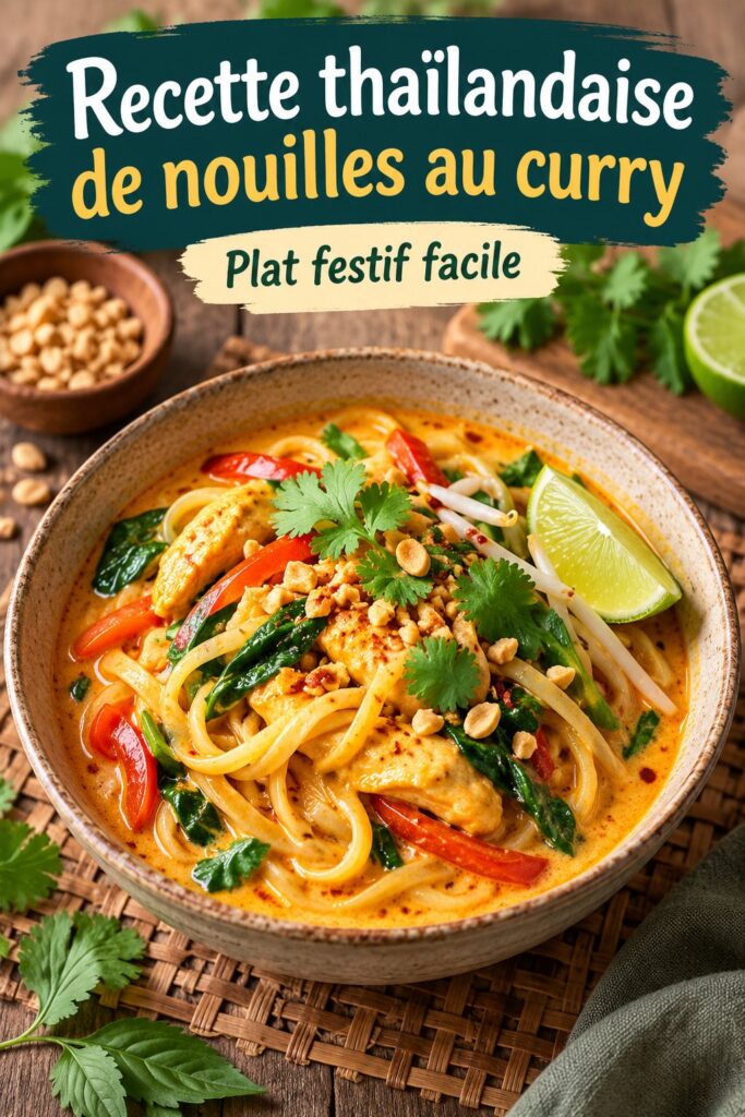 Un bol de Khao Soi spécial pour Songkran, garni de coriandre et de citron.