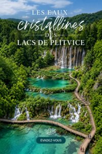 Panorama des lacs de Plitvice avec des eaux cristallines et des cascades.
