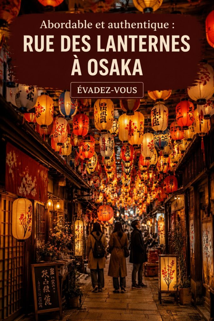 Lanternes colorées illuminant Lantern Street à Osaka, créant une ambiance chaleureuse et authentique.