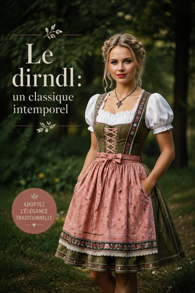 Femme portant un Dirndl traditionnel lors d'une fête en Allemagne.
