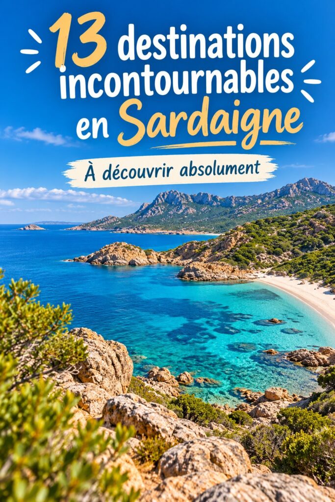 Plage en Sardaigne avec un ciel bleu et des eaux cristallines.