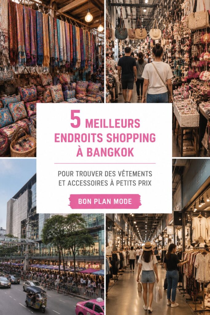 Marché coloré à Bangkok avec des vêtements et accessoires à prix abordables.