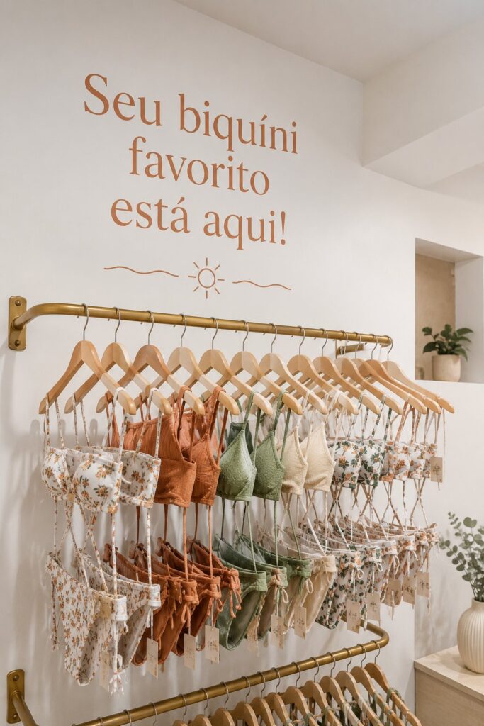 Une collection de bikinis colorés sur une plage ensoleillée, parfaits pour l'été.