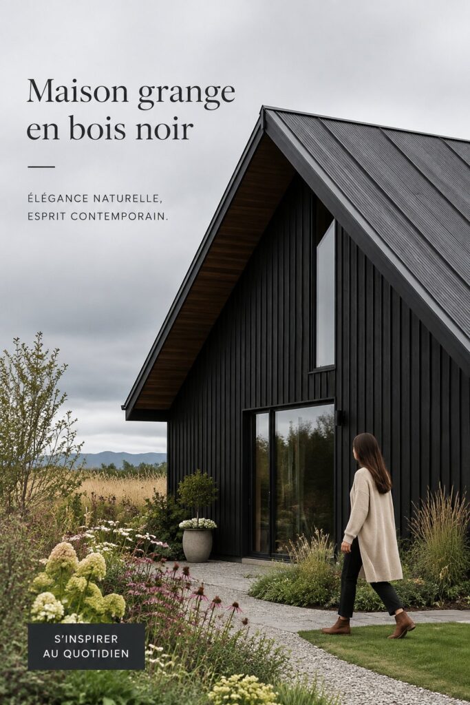 Maison moderne en bois noir entourée de nature en Croatie