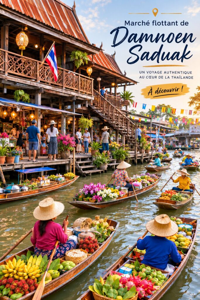 Marché flottant de Damnoen Saduak rempli de couleurs et de vendeurs