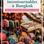 Vue d'un marché animé typique de Bangkok avec des étals colorés et des clients.